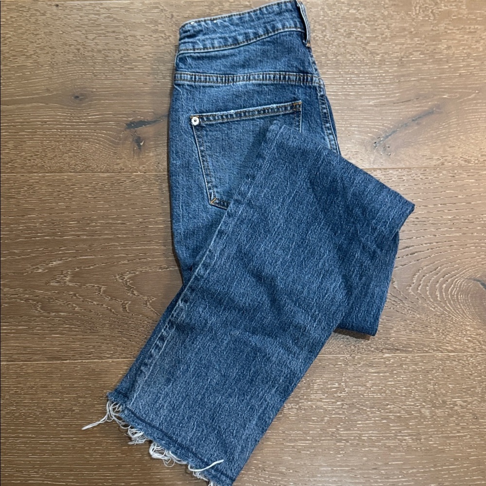 Pilcro Anthropologie Blue Straight Leg Raw Hem Jeans Size 26 Tall - Picture 2 of 6